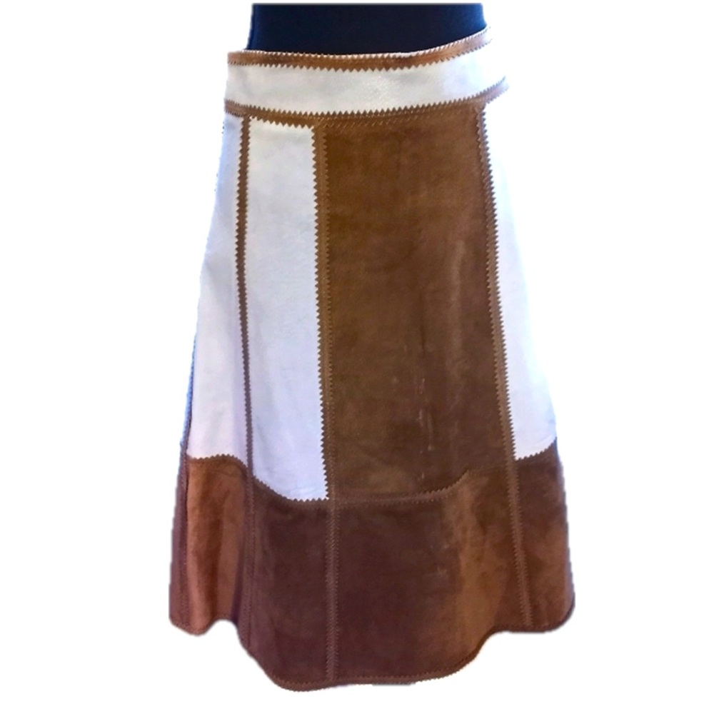 Jungal 100% Suede a-line midi skirt color block leather western cowgirl